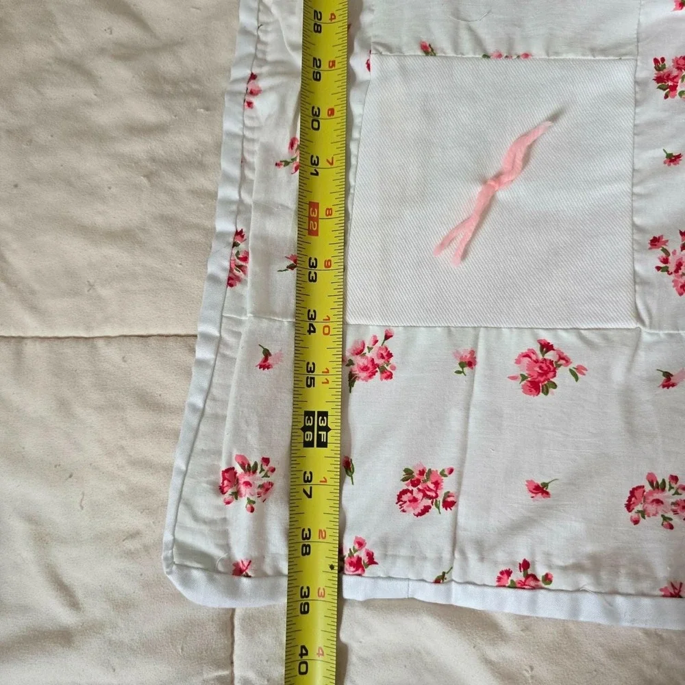 Handmade Tied Patchwork Quilt 43x39 Floral Pink Gingham Kid/Small Lap Blanket